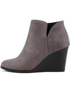 Chic Mid Ankle Booties with Split Shaft, Zipper & Stacked Wedge Heel